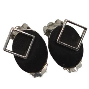 Vintage Black Silver Tone Clip-on Earrings